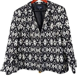 Evan‎ Picone Blazer 20W Black/White Abstract Print Lined Plus Size Long Sleeve